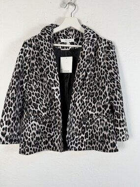 89th & Madison Womens Leopard Open Front 3/4 Sleeve Blazer Jacket Medium New $60